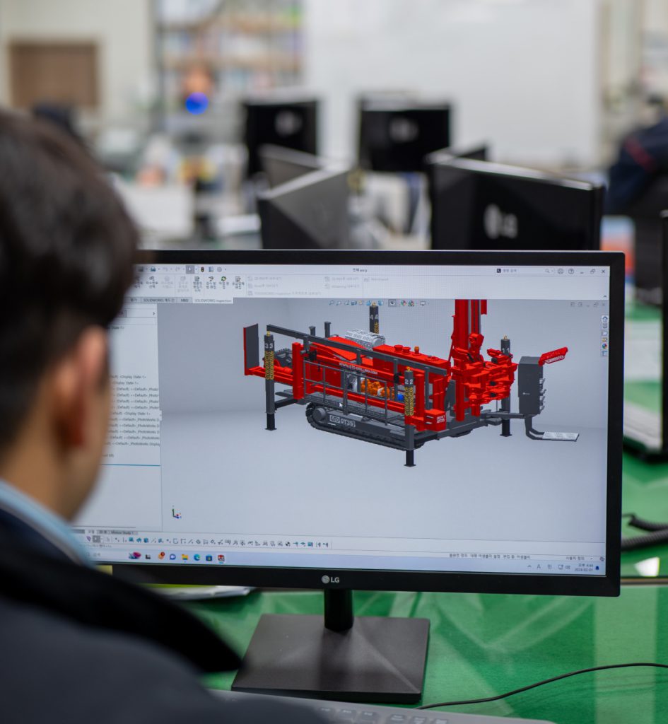 A drill rig modelled in CAD on screen